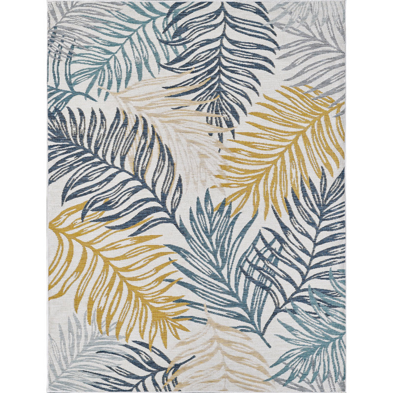 Dahlia Palms Machine Woven Performance Area Rug - Ivory/Blue - 6'7" x 9', 6'7" x 9', Ivory; Blue