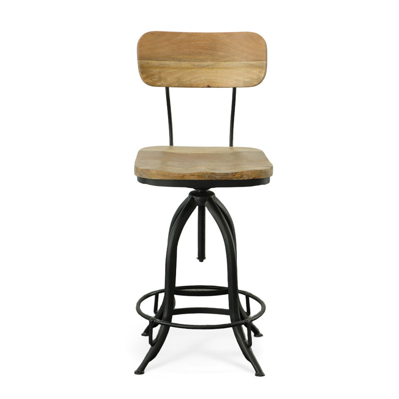 Modern Tan 18.5" D x 16.25" W x 38.25" H Adjustable Swivel Barstool with Curved Back, Black/Natural