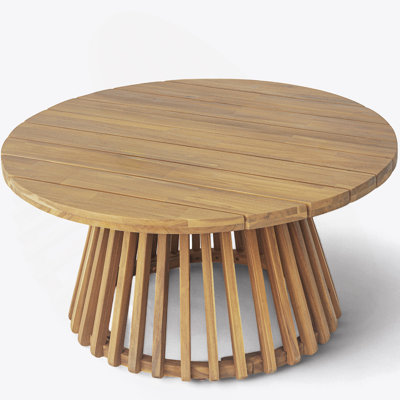 Table basse d'extérieur en bois d'acacia pour le patio, table basse ronde pour la cour arrière, pelouse, balcon, finition teck