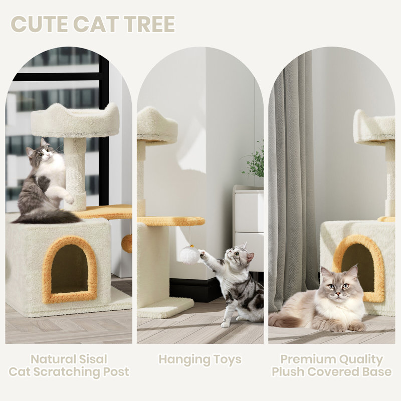 Amadahy 70cm H Cat Tree, Beige/Yellow