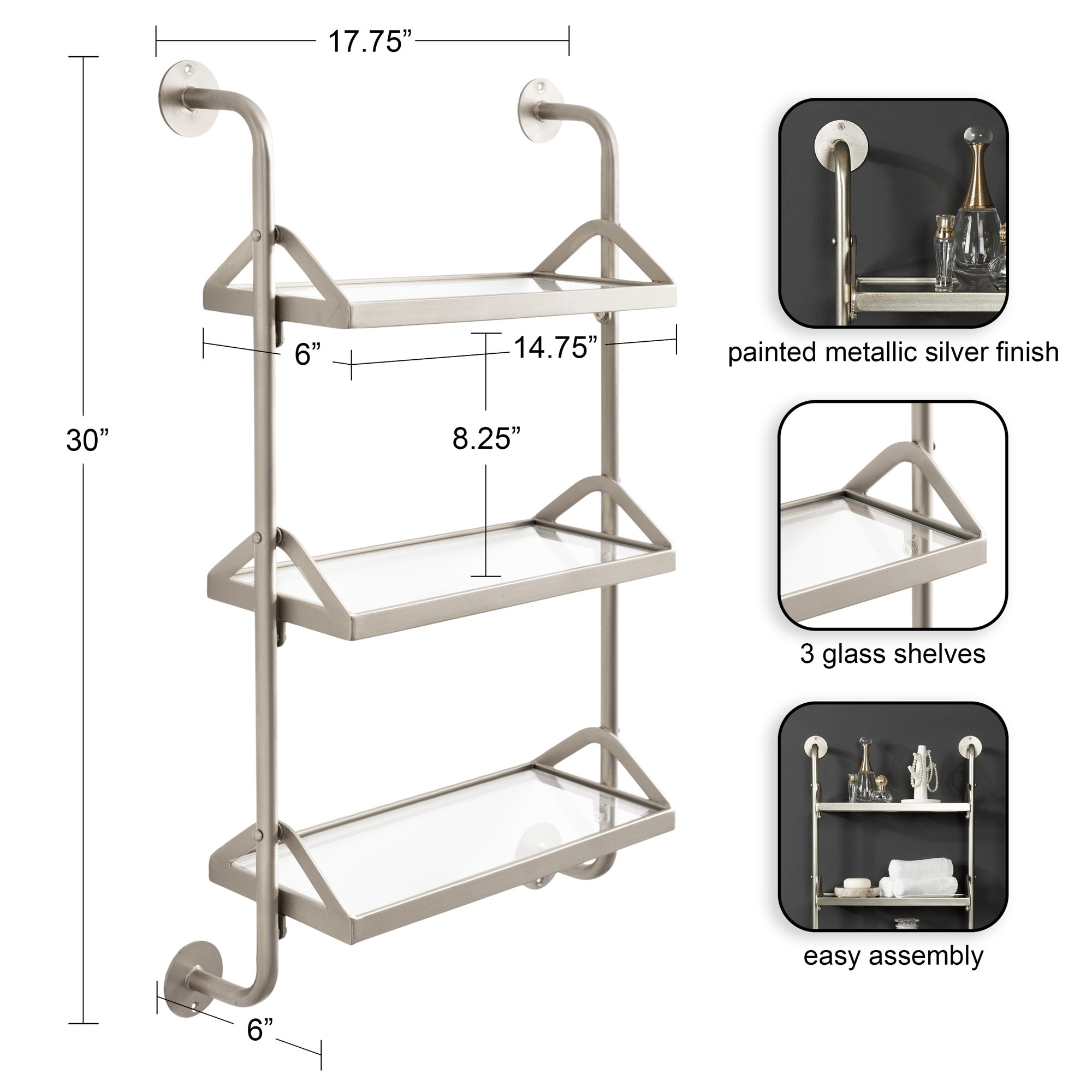 Tiered Storage Wall Shelf, Silver