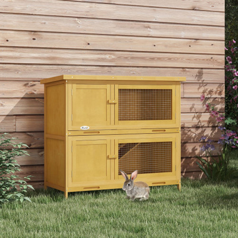 Cage à lapin en bois, Jaune, H 35,75 po x l 18,5 po x P 39,25 po