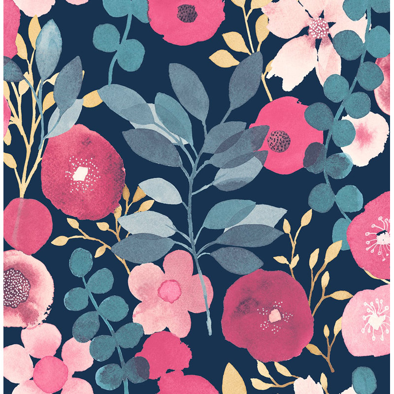 Kalea Peel & Stick Floral Roll, Navy & Magenta