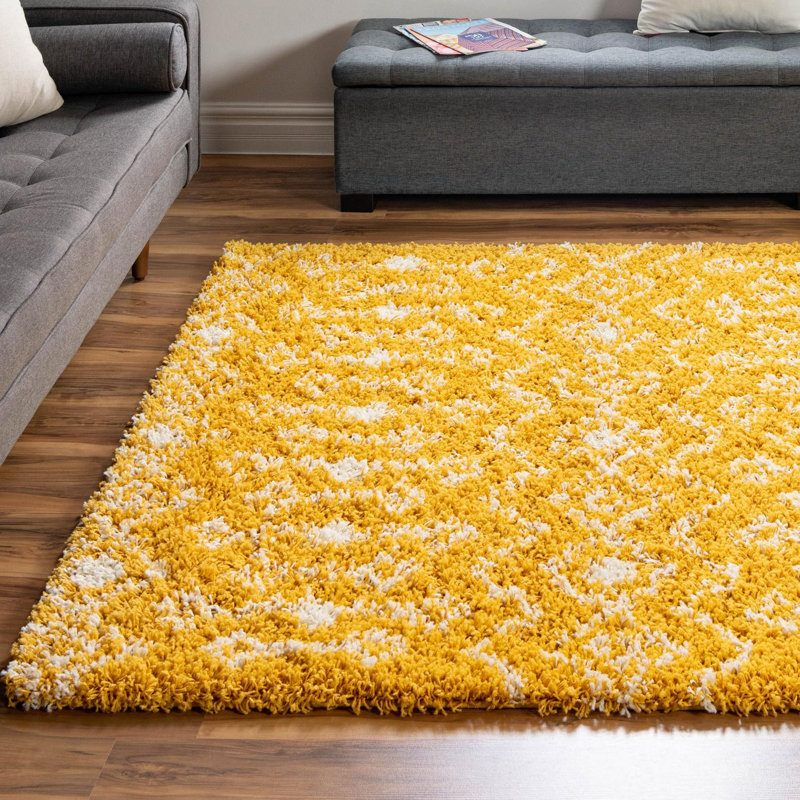 Tapis jaune à motif géométrique Griego, Carré 5 pi 3 po