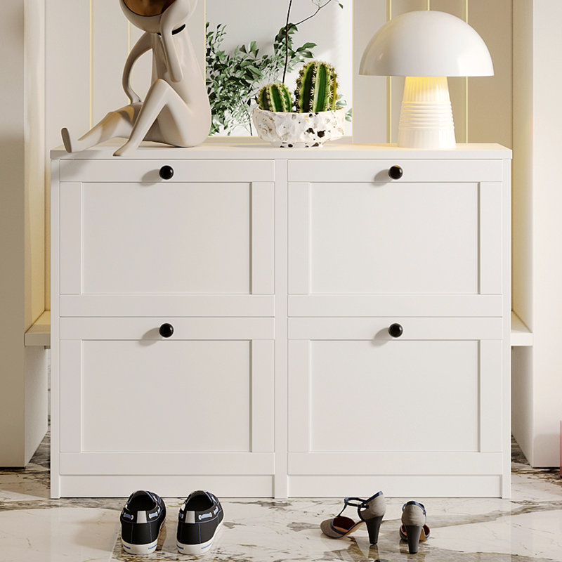 16 Pair Shoe Storage Cabinet, Freestanding Shoe Organizer with 4 Flip Drawers, Shoe Rack for Entryway, Hallway, Living Room