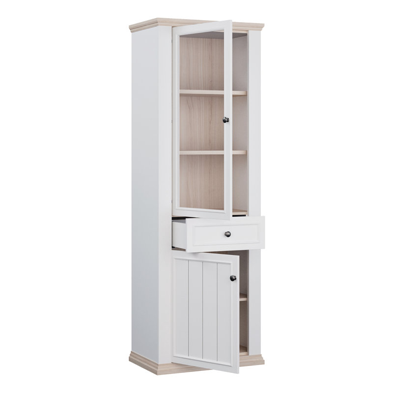 Rosswell Modern cottage style display cabinet with 2 doors and 2 drawer, engineered wood, decor, 69.2 cm W x 202.1 cm H x 43.3 cm D