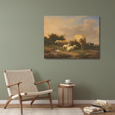 "Sheep and Lambs" by  Eugène Joseph Verboeckhoven - Gallery Wrap Canvas Wall Art