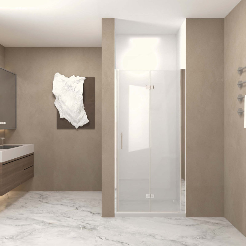 Bifold Shower Door, 1/4"(6Mm) Tempered Glass, Aluminum Frame, Explosion Proof Film, Brushed Nickel