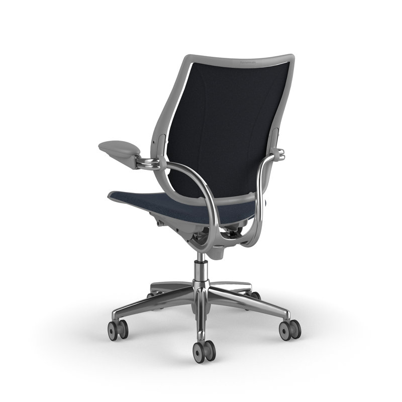 Liberty Ergonomic Task Chair With Upholstered Back, Adjustable Duron Arms, Polished Aluminum w/Silver Trim, Slate Blue - 0751