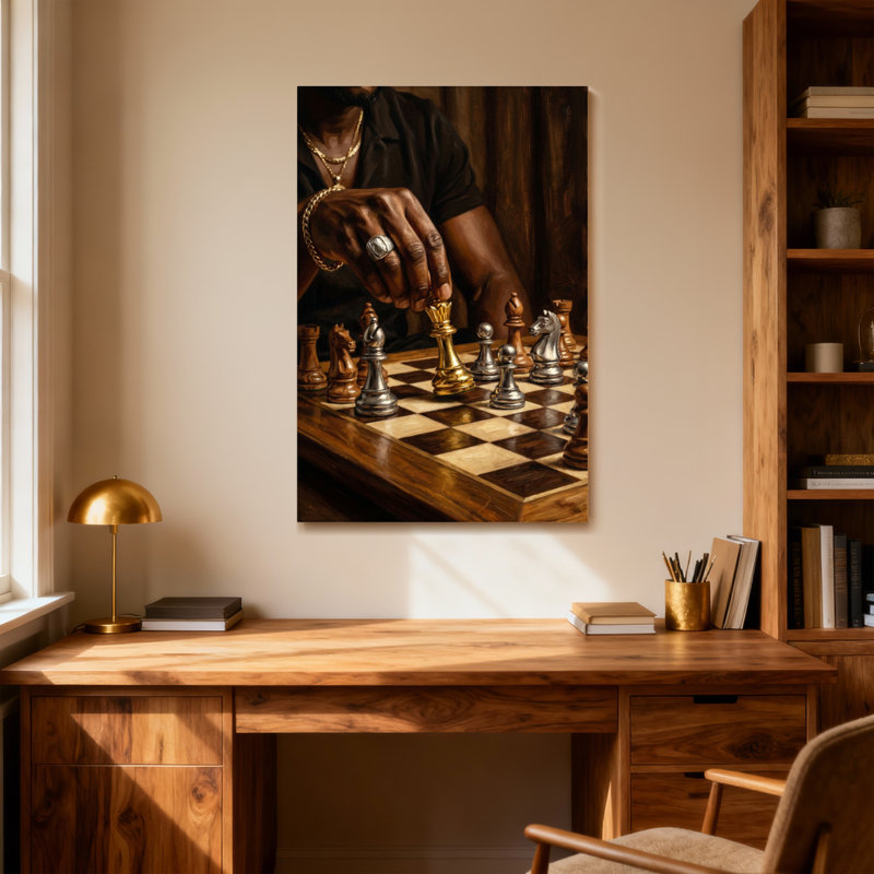 Joueur d'échecs de mode se déplaçant à bord d'un très grand lit