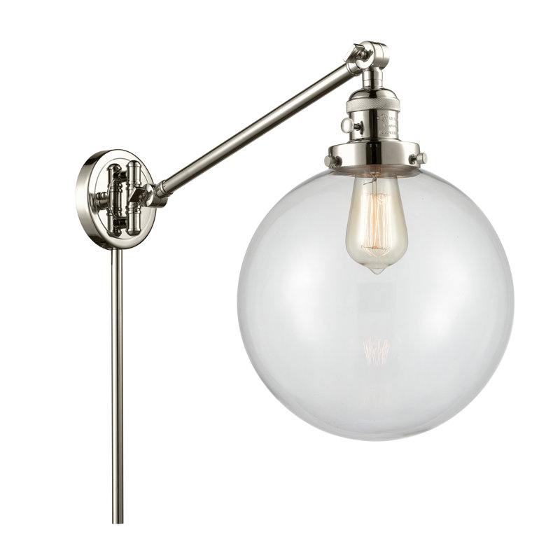 Bras articulé à 1 lumière à intensité variable Antsje, Ampoule DEL rétro de 3,5 watts, Transparent, Nickel poli
