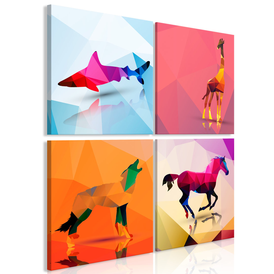 4-tlg. Leinwandbilder-Set Geometric Animals