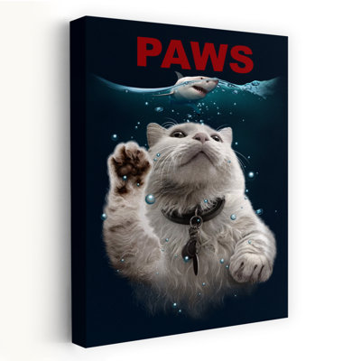 Funny Cat Shark Encounter Contemporary Cat Shark Wall Art Print 1 Piece Wrapped Canvas Wall Art