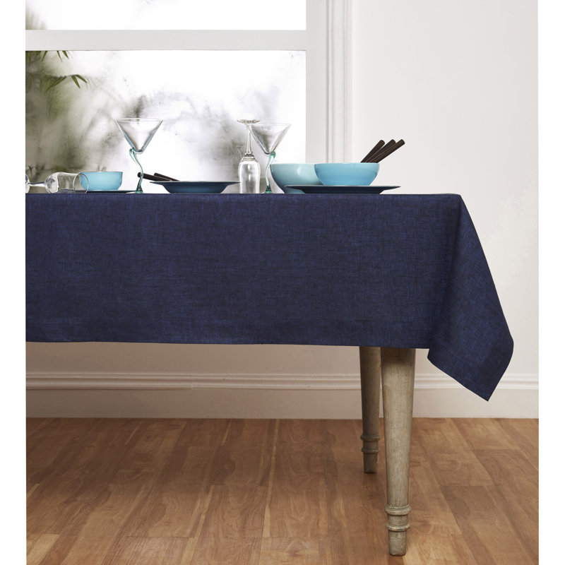 100% Pure Linen Tablecloth - Athena, 132" x 60", Chambray Navy