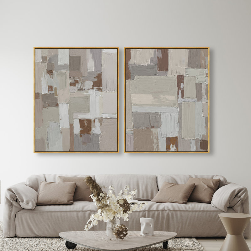 In Place Set Canvas Abstract Print by Oliver Gal, Black Frame, 16 x 20, 37"H x 46"W, Gold Floater Frame