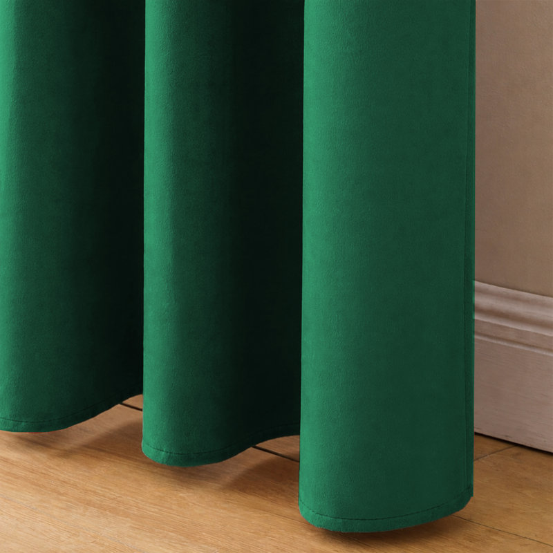 Heavy Velvet Eyelet Ready Made Thermal Drapes & Curtains, Green Emerald, 168cm Width x 137cm Drop