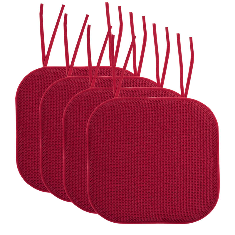 Coussin de chaise antidérapant en mousse à mémoire de forme 16 po x 16 po avec attaches Honeycomb, 6, Rouge