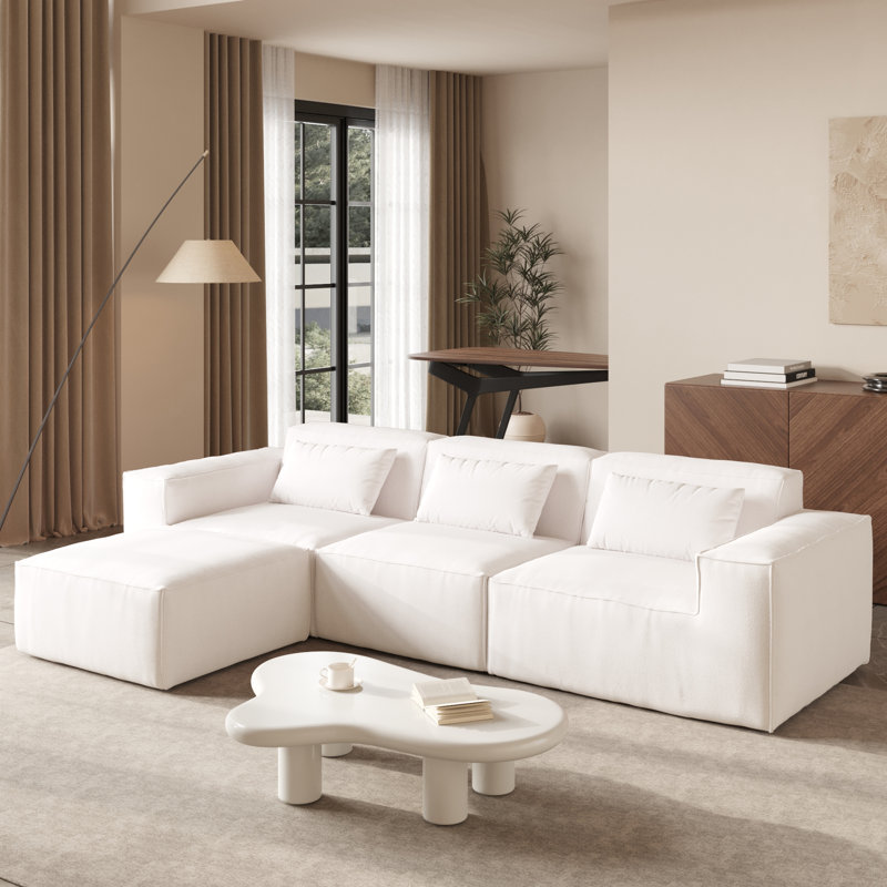 Canapé modulaire avec repose-pieds 4 pièces Berrysburg, Beige Cloud Velvet
