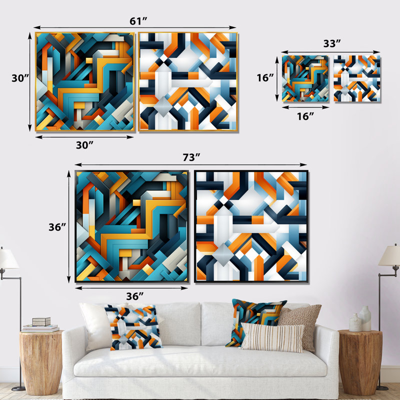 Daejanae - Ensemble de 2 décorations murales formes abstraites, Encadrement doré, H 16 po x l 33 po x P 1 po
