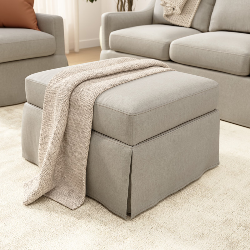 Repose-pieds avec rangement et plateau avec housse, Beige