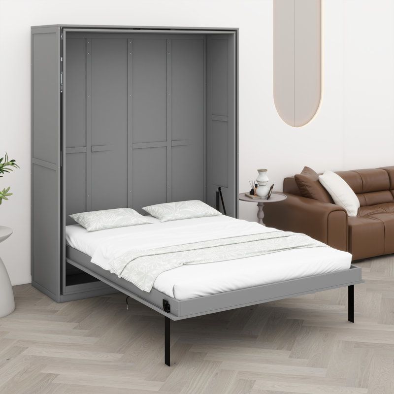 Lit escamotable Murphy avec supports de rangement dissimulés, Gris