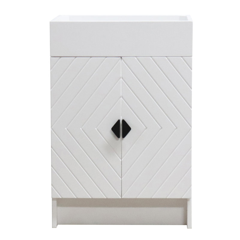 White Wood Freestanding Bathroom Vanity with Black Hardware