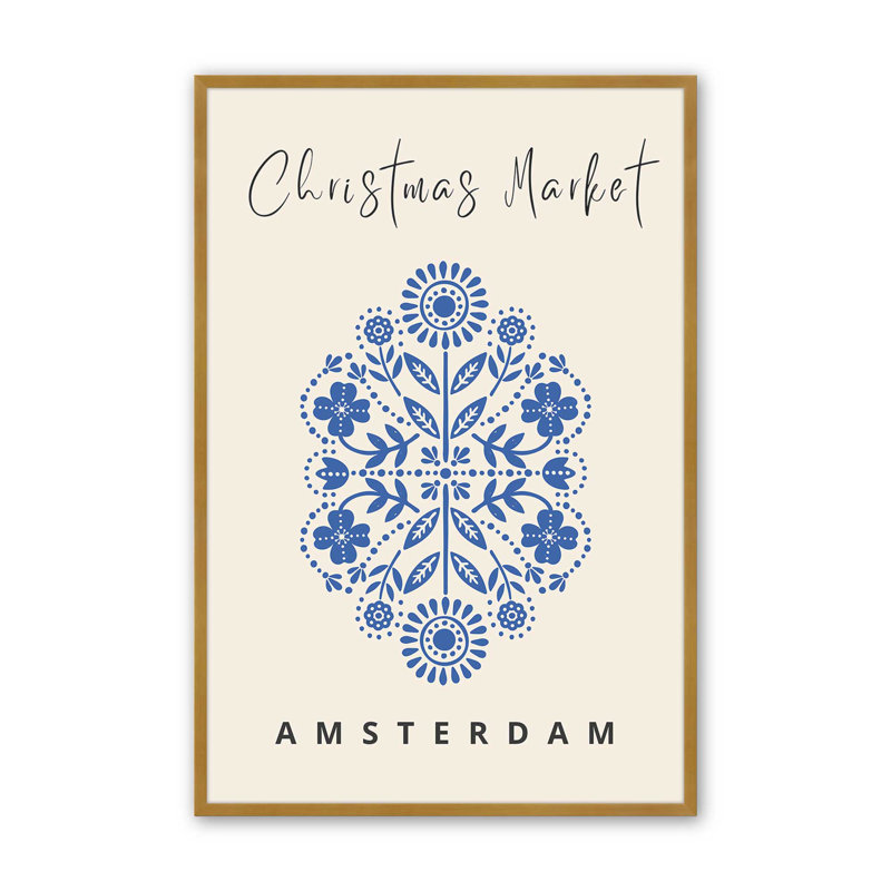Affiche de marché de Noël III, Cadre simple en or poli, H 15,25 po x l 12,25 po