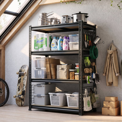 60"H Heavy-Duty Metal Shelving Unit with Pegboard Panels & Side Wire Baskets, 4-Tier Adjustable Storage Rack, 1600lbs Load Capacity for Garage, Pantry, Warehouse
