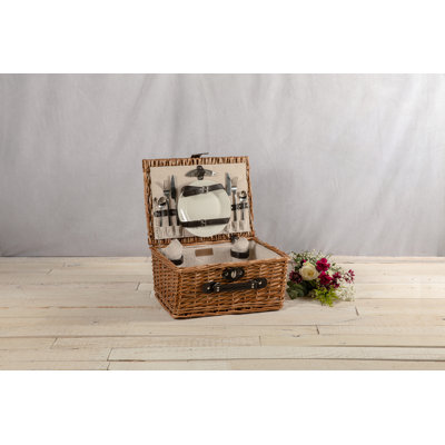 Classic Willow Wicker Picnic Basket with Outdoor Dining Set for 2