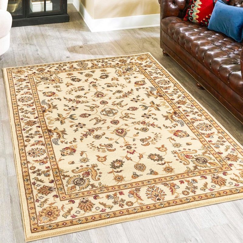 Tapis crème en polypropylène synthétique, 5 pi 3 po By 7 In., Crée un tapis d'ambiance avec un motif traditionnel, invitant n'importe quelle pièce