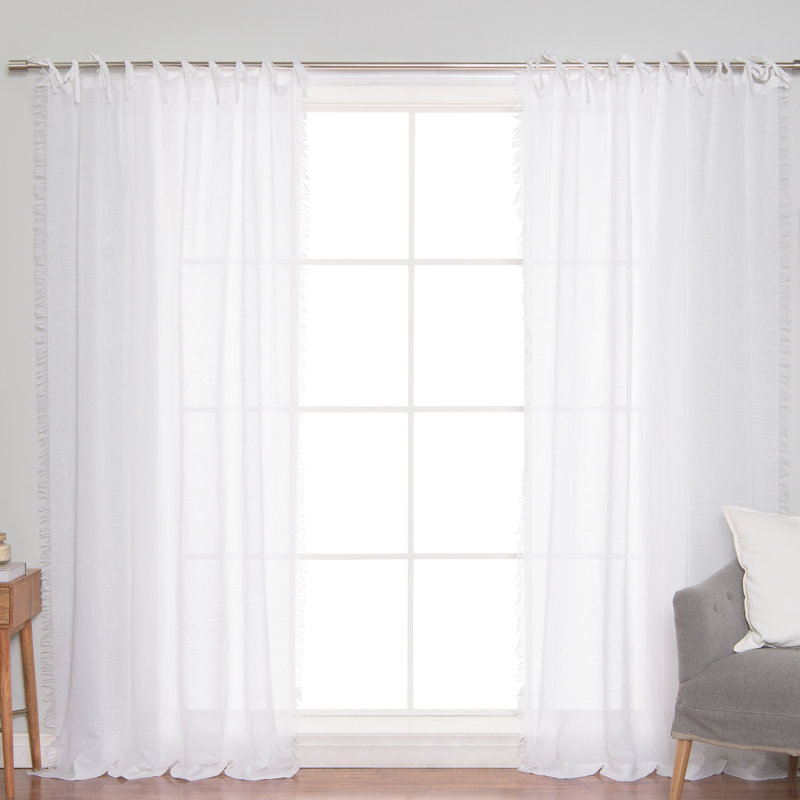 Millwright Linen Sheer Curtain Single Panel, White, 52" W x 96" L