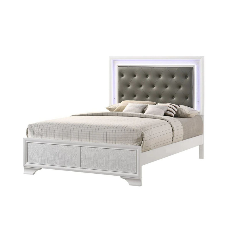Lit à panneau tapissier Brune avec lumières DEL. Lit plateforme, lits, Lit simple, Frost