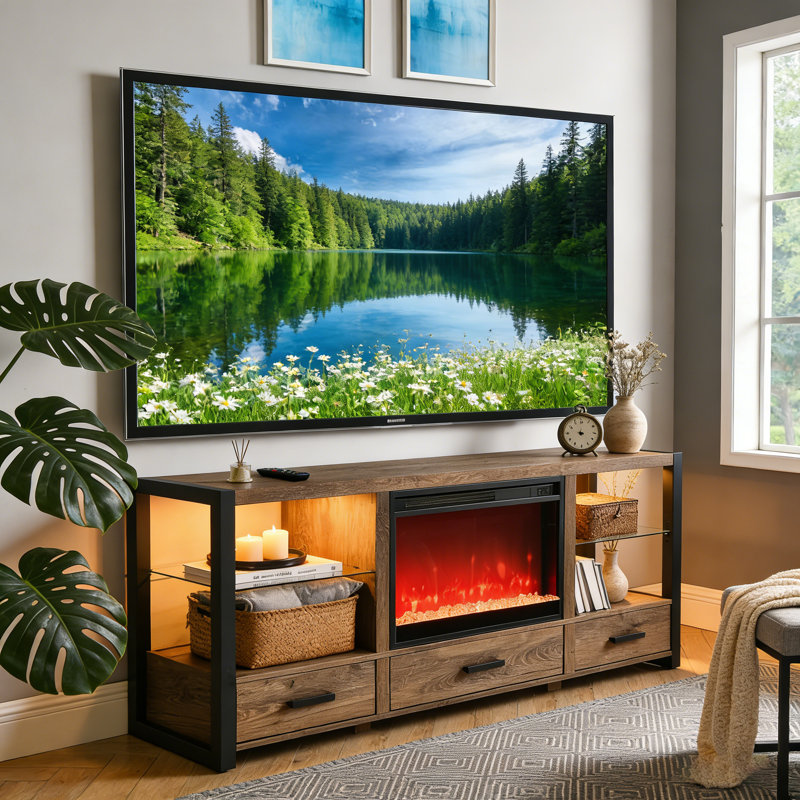 Crystal & Side Light Electric Fireplace Insert, 23" - Realistic Flame, Remote Control With Timer