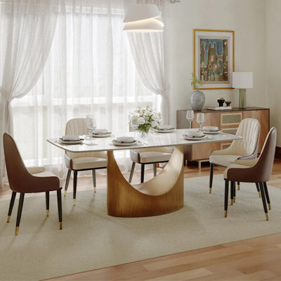 Hobart Modern White Rectangular Sintered Stone Dining Table with Pedestal Base