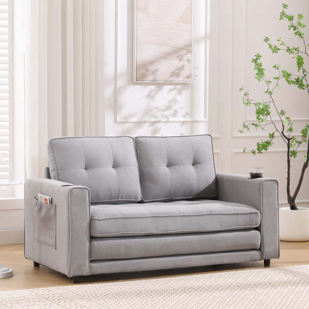 Ebern Designs Upholstered Tufted Loveseat with Pull Out Sleeper ...