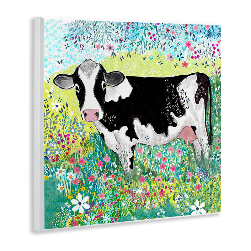 Plaque murale impressionniste «Cow & Meadow Flowers» par Clare Tupper