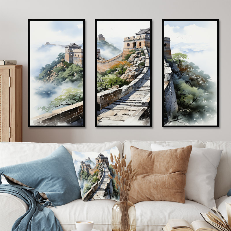Grande muraille de Chine, sérénité 5 - Art mural Chine, Cadre flottant noir, H 28 po x l 36 po x P 1 po
