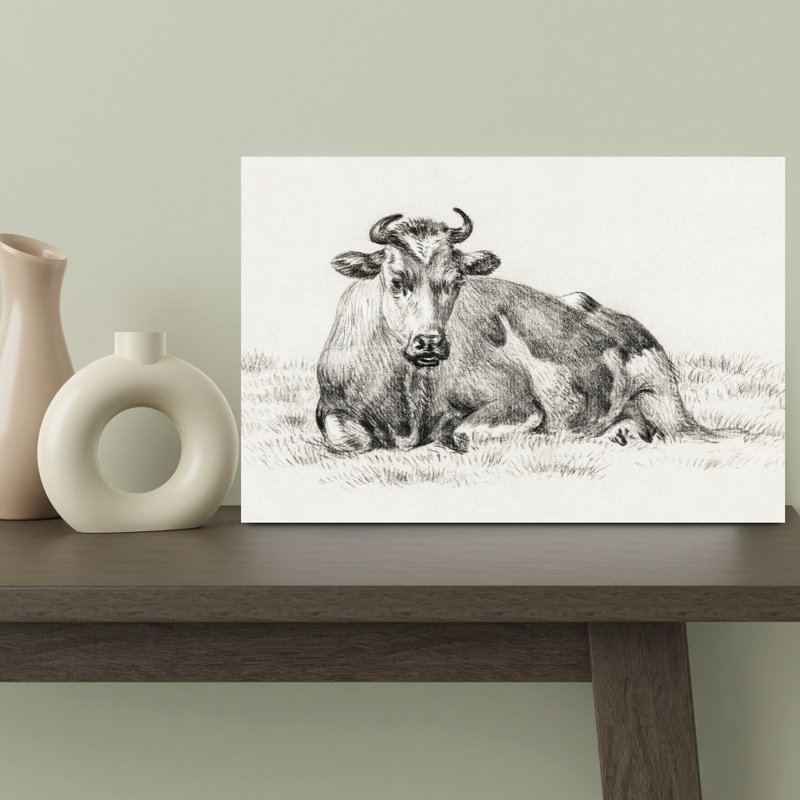 Vache couchée, rétro rétro, art mural classique, H 18 po x l 12 po