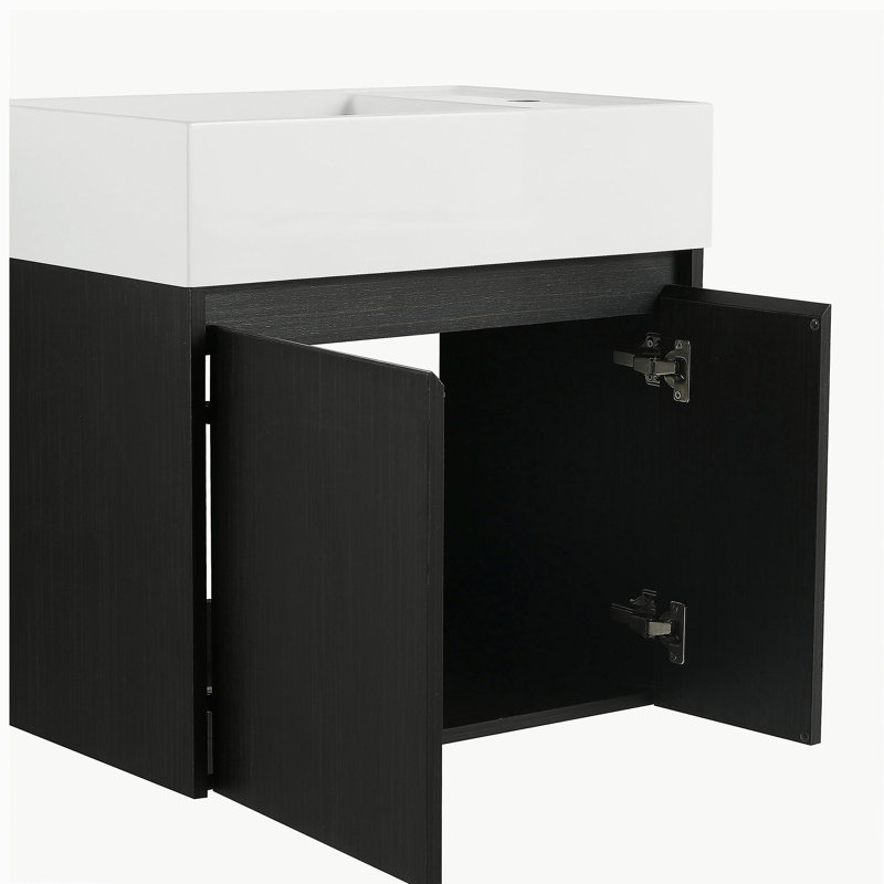 Armoire de salle de bain 24 po avec lavabo, portes et fixation flottante pour petite salle de bain, Noir châtaignier, 24"