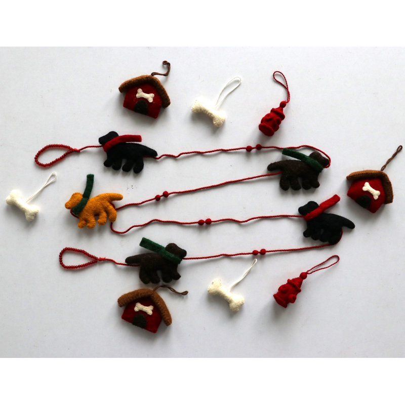9 Piece Set- Dog-Themed Christmas Decoration Set for Table Top Trees - Hand Felted Wool