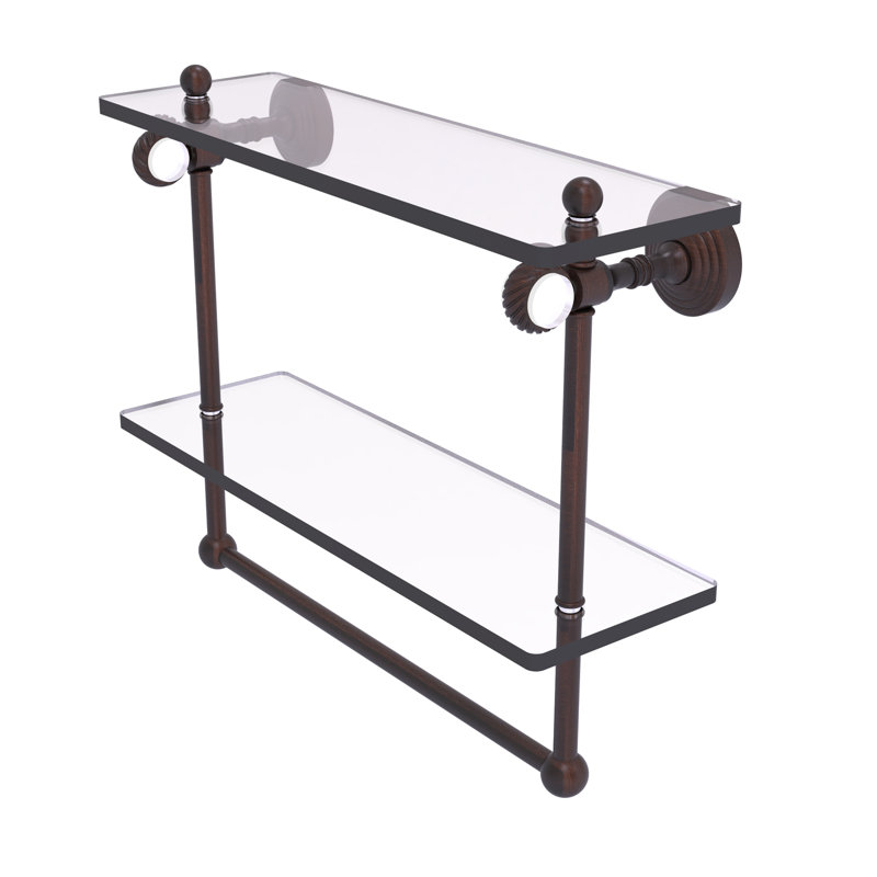 Étagère murale double en verre Jarrell, H 13 po x l 16 po x p 5,12 po, Bronze vénitien