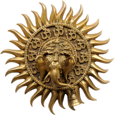 Handmade 10" Brass OM (AUM) Ganesha Wall Hanging – Sacred Hindu Decor, Spiritual Protection Symbol, Indian Artisan Accent