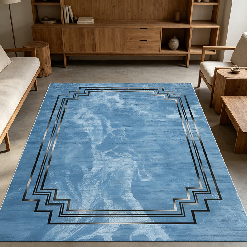 1PC Vintage Distressed Blue Geometric Stepped Frame area rugs for Living Room, Soft and Comfortable, Suitable for all seasons, easy-to-maintain, machine washable Indoor floor mat, Under Table Farmhouse suitable for dining table, bedroom, entryway,