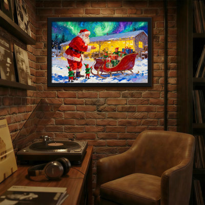 Christmas Santa Claus With Sleigh And Elves