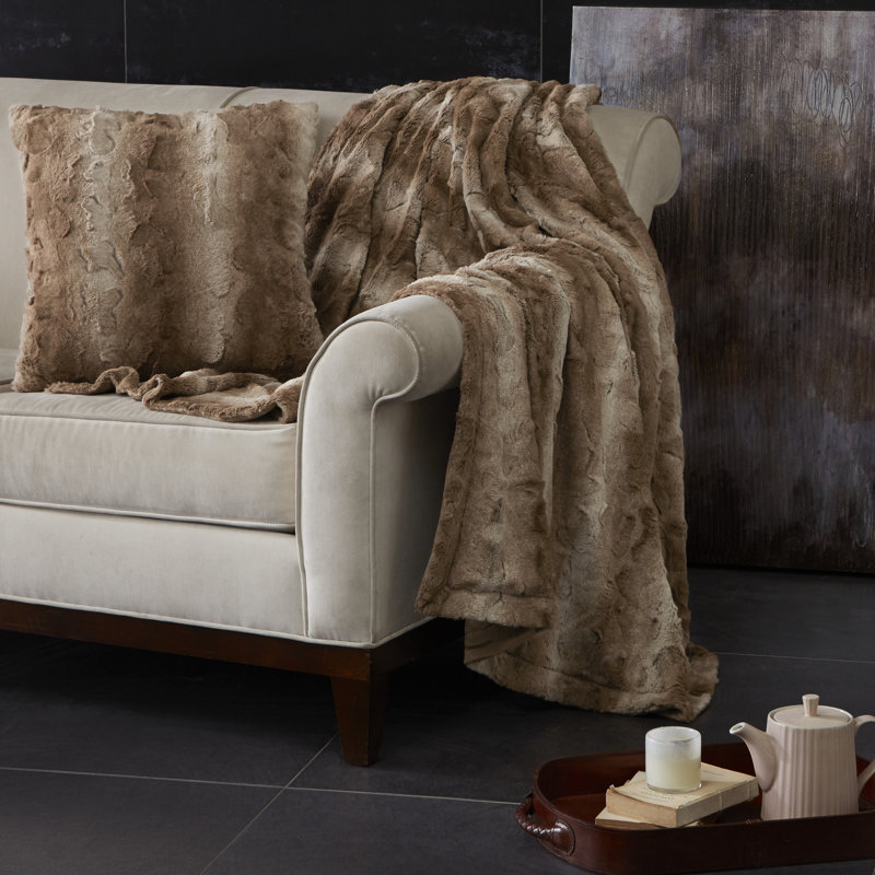 Luxurious Marselle 60"x70" Faux Fur Throw Blanket in Tan