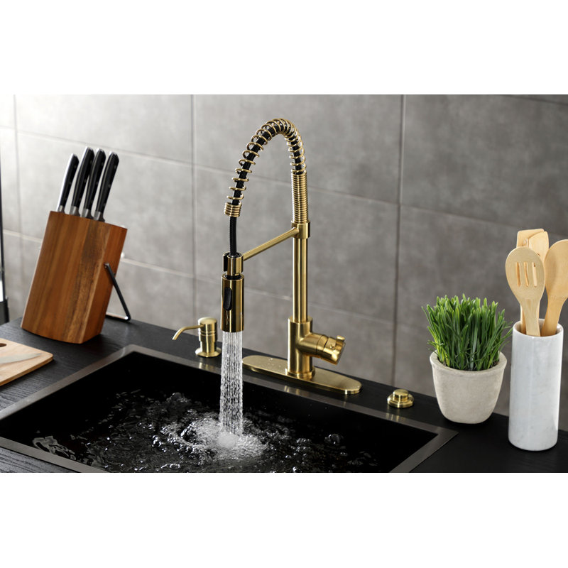 Robinet de cuisine monocommande à 1 trou à fixation sur comptoir Kingston Brass Continental, Laiton brossé