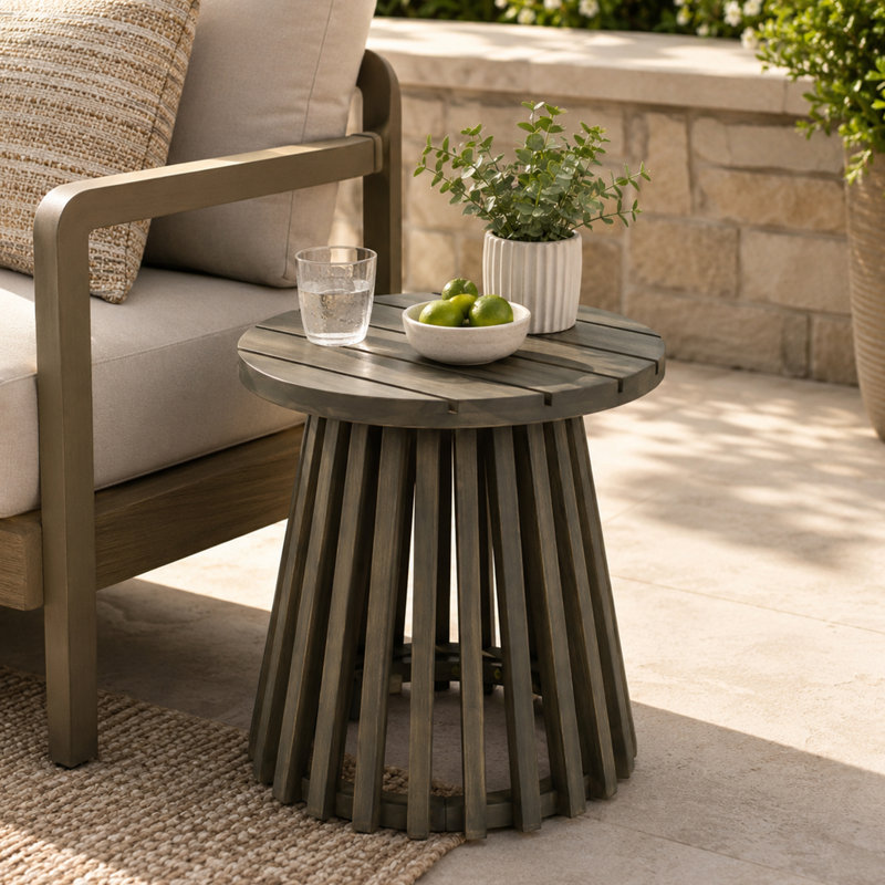 Table d'appoint ronde ronde en bois d'acacia pour terrasse et jardin