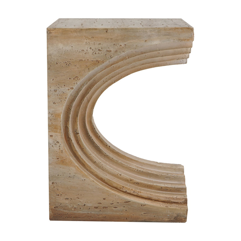 Table d'appoint arquée Modern Sculptural avec finition faux travertin