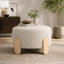 Repose-pieds rond de 24,8 pouces avec tissu en peluche doux et pieds en bois naturel, parfait pour la maison et le bureau