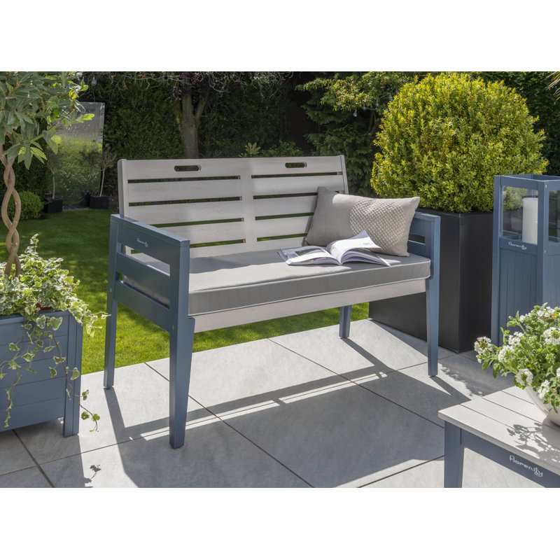 Lillie Solid Wood Eucalyptus Outdoor Bench, 85 cm H x 117 cm W x 62 cm D, Steel blue/Grey